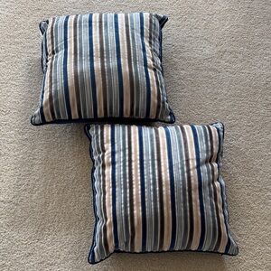 Set of Two Striped Blue and Gray Throw Pillows
